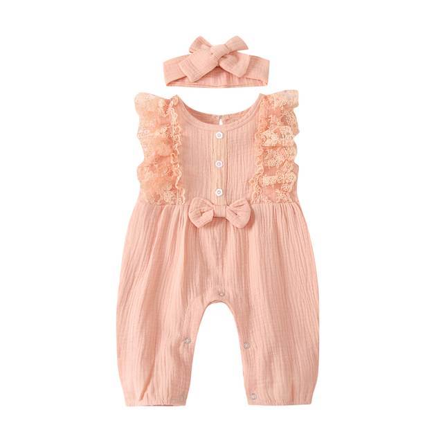 Baby Girl Two-piece Cotton And Linen Jumpsuit