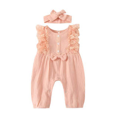 Baby Girl Two-piece Cotton And Linen Jumpsuit