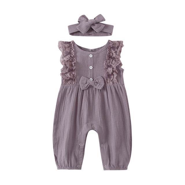 Baby Girl Two-piece Cotton And Linen Jumpsuit
