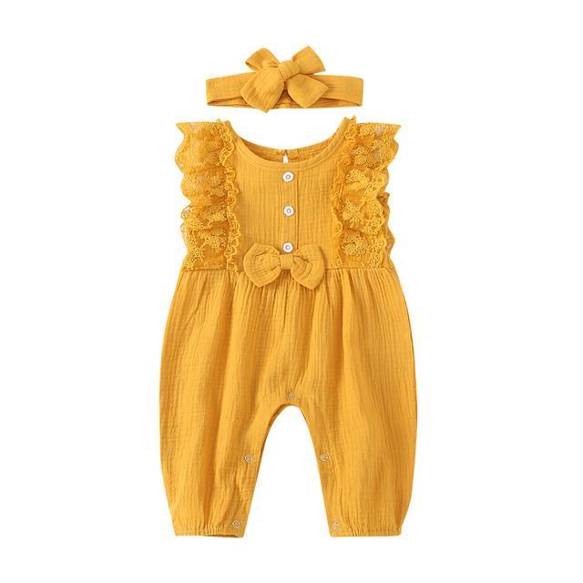 Baby Girl Two-piece Cotton And Linen Jumpsuit