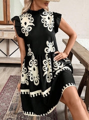 Holidaya Printed Ruffle Collar Flare Sleeve Loose Cake Dress