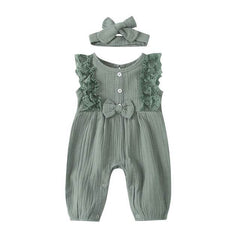 Baby Girl Two-piece Cotton And Linen Jumpsuit