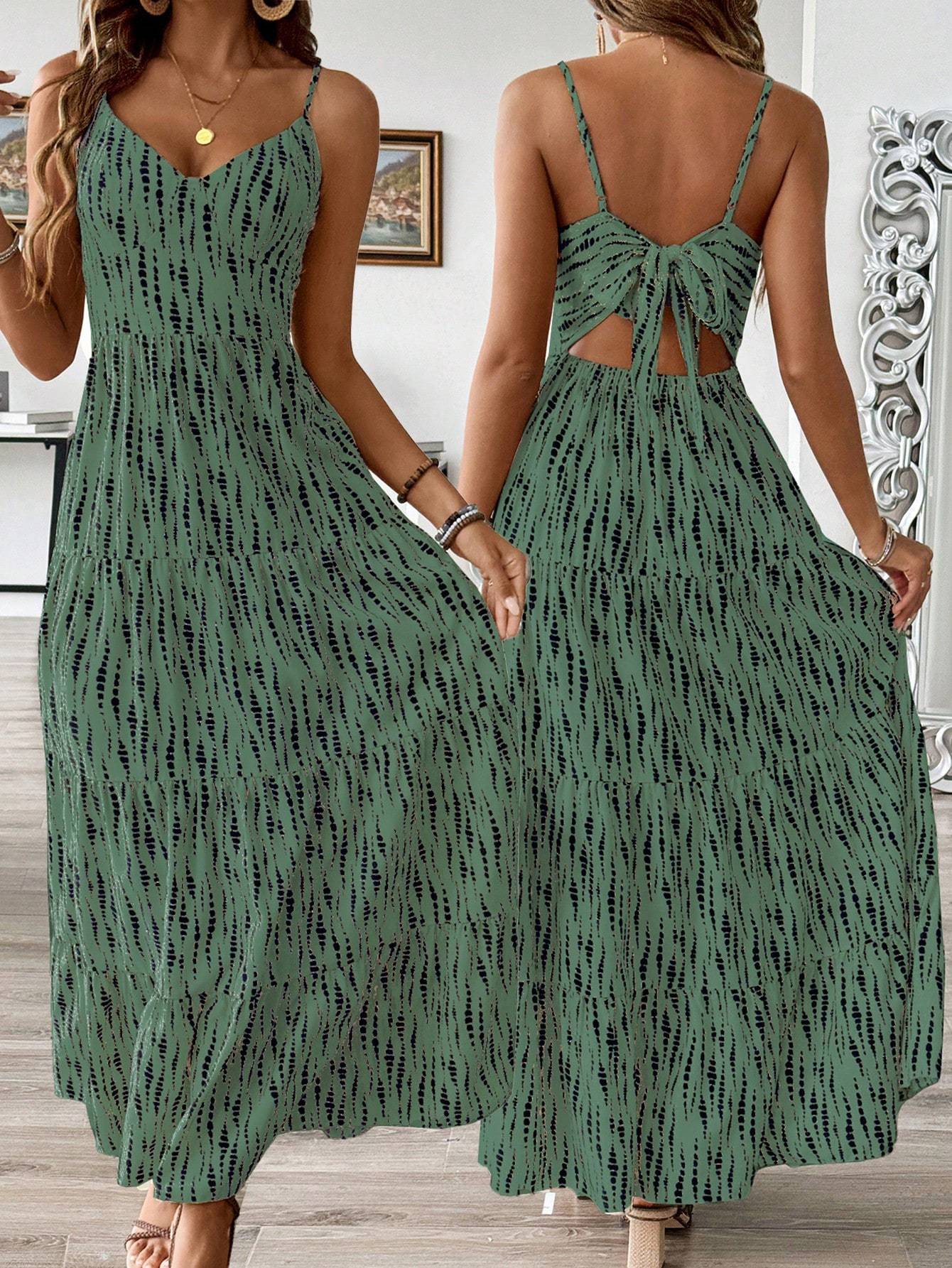 Women's Bohemian Style Suspender Stitching Dress Long Dress Maxi Vacation Beach Outfit